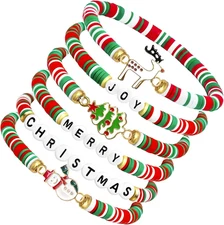 6-Pack Christmas Bracelets for Women & Teens – Colorful Holiday Jewelry Gift Set