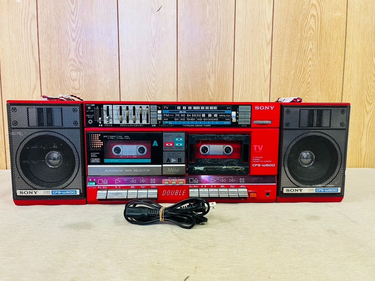 SONY CFS-W600 ダブルラジカセ W.キッド　レッド SONY CFS-W600 Red Double Cassette Boombox For Parts Repair Japan