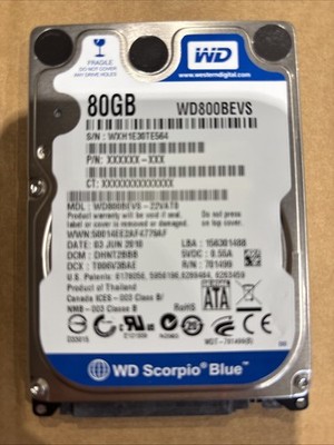 Western Digital Scorpio Blue 80GB 2,5 HDD (WD800BEVT-00A23T0)