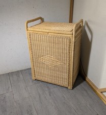 Vintage Natural Wicker Rattan Laundry Hamper Basket Lid Boho Chic Coastal K72