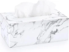 Sumnacon Rectangular Leather Tissue Box Cover - Stylish Medium, Marble White 