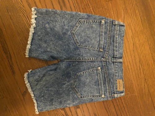 Jordache Bermuda Long High Rise Shorts Girls Denim Iridescent Stars Be Happy S 7 - Picture 2 of 4