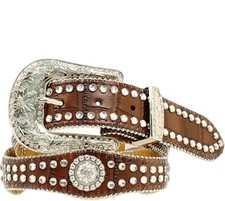 Nocona Western Belt Girls Gator Print Crystals Mocha N4426002