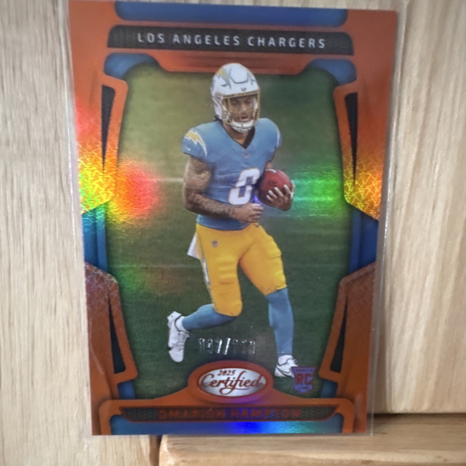 Panini 2025 Certified Omarion Hampton Rookie Mirror Orange #118 Chargers /150