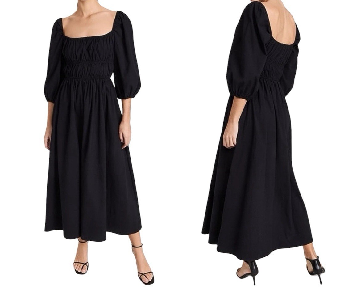 Reformation Bennie Midi 3/4 Puff Sleeve Black Dress Women’s Size Small