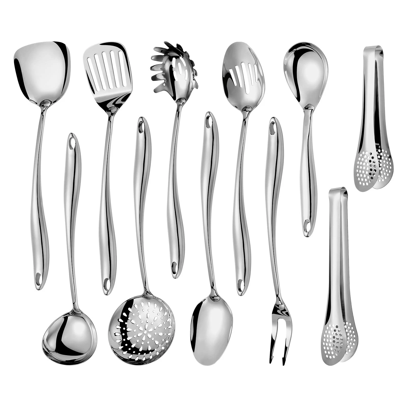 304 Stainlss Steel Kitchen Utensils Set, 11 Pcs Long Metal Cooking Utensil Ga...