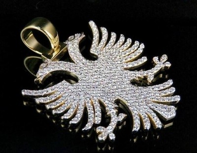 2 kt runder Laborgefertigter Diamant albanischer Adler Anhänger 14 K Gelbgold vergoldet