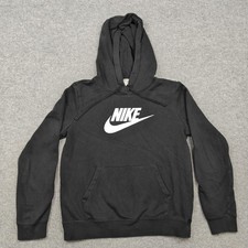 Nike Hoodie Womens XS Black Big Logo Graphic Fleece Pullover Kangaroo Pocket