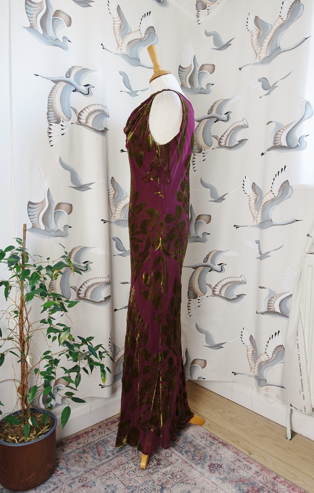 ST MICHAEL by MARKS & SPENCER Purple & brown Silk mix Velvet long dress size 14