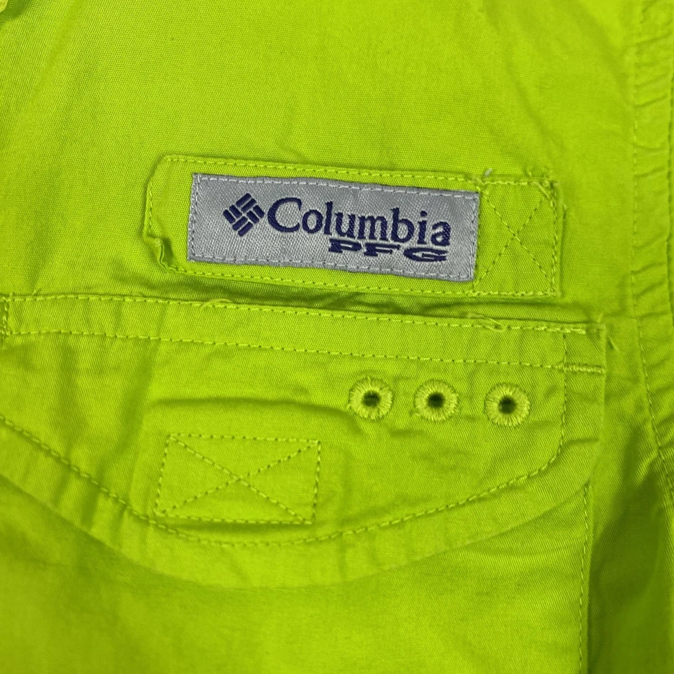 Camisa Columbia PFG Cabeza de Hueso Niños Pequeña Verde Manga Corta Ventilada Botón de Pesca Foto 3 de 4