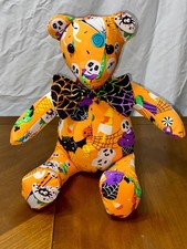 Handmade orange Halloween plush 12" teddy bear w/ bow MADE WITH LOVE, BRAND NEW