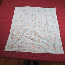 Hand made Baby Blanket Throw Wrap Swaddle Quilt Blue Teddy Bears 1980s 42"x41"