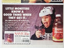 Langers 1993 Halloween Little Monsters Apple Juice Vintage Advertising Sheet