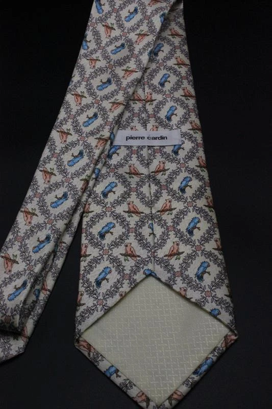 PIERRE CARDIN Silk Tie. Blue & Pink Parrot w Floral Motif. - Image 3 of 4