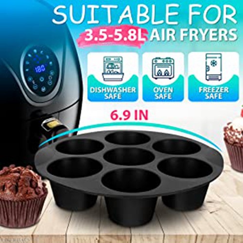 7 Cavity Cake Cup Muffin Cup Mold Silicone For Air Fryer Baking Cups Basket Tray - Picture 12 of 21