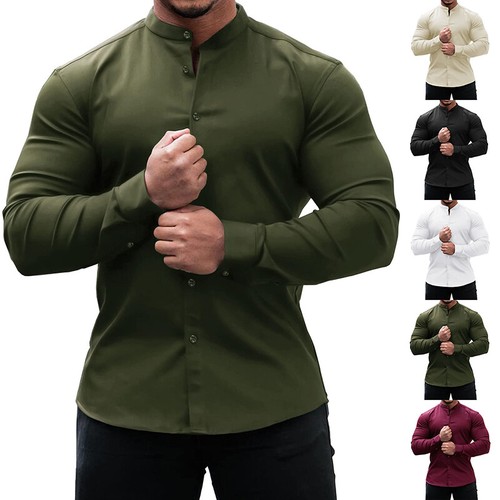Mens Slim Fit Muscle Shirts Long Sleeve Casual Henley T-shirt Tops Blouse Tee