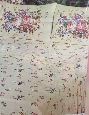 EINZELBETTLAKEN SET CANTERBURY FLORAL ELFENBEIN SPANNBETTWÄSCHE FLACH KISSENBEZUG POLYCOTTON