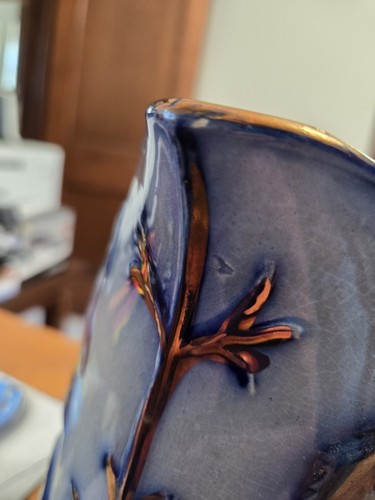 Vintage/Antique Flow Blue Copper Luster Pitcher, Apple Fruit Tree - Picture 9 of 9