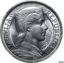 1931 Latvia Albert Kviesis 5 Lats Silver Coin Graded NGC MS 60