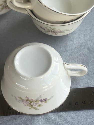 Vintage Coffee Teacups Pink Purple Flowers Gold Trim Set 4 - Picture 17 of 18
