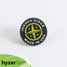 INNOVA PROTO STAR METAL LAPEL/BAG/HAT PIN Black/Yellow/Wht Hyzer Farm disc golf