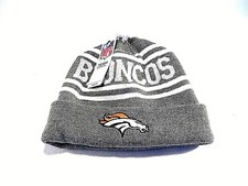 Denver Broncos Knit Hat Gray White Stripe w/White Pom Youth One Size NWT