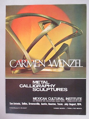 Carmen Wenzel Art Gallery Exhibit PRINT AD -- 1974
