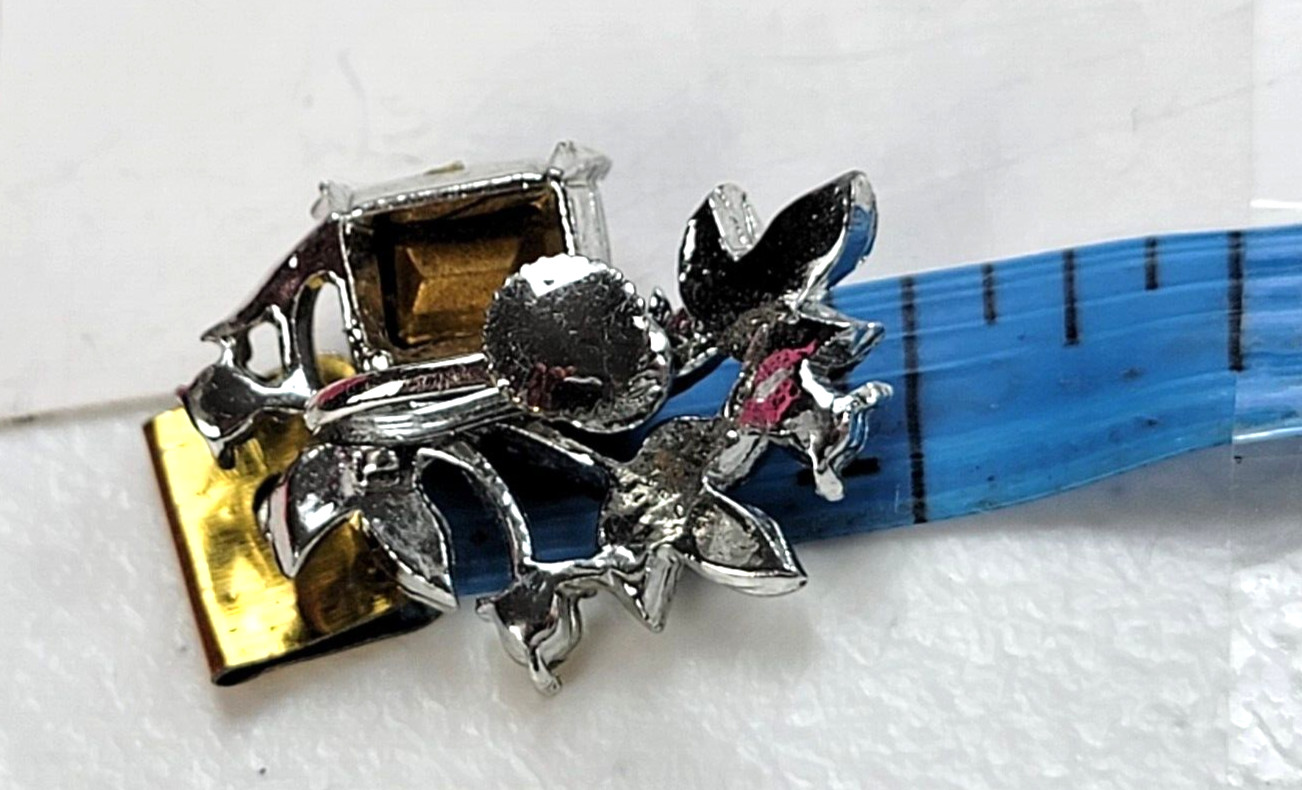 Silver-Tone Rhinestone Floral Rectangular Crystal… - image 9