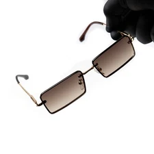 Vintage High Quality Mens Brown Tint Gold Frame Rimless Hip Hop Sunglasses