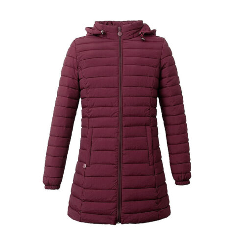 Womens Hooded Quilted Jacket Zip Up Padded Winter Warm Long Coat Puffer Outwear - Picture 10 of 13