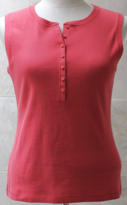 Ann Taylor LOFT sz M Chest 36" Coral Red Cotton Rib Knit 7-Button Sleeveless Top
