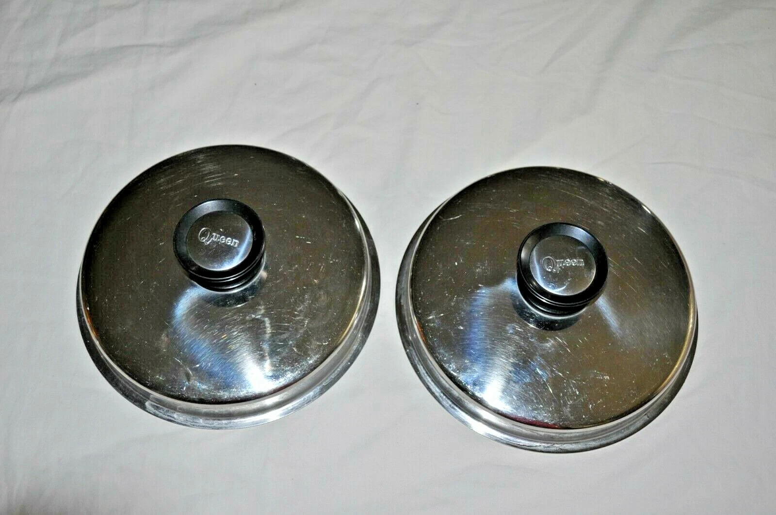 2 Vintage AMWAY QUEEN 8" SAUCE PAN STAINLESS STEEL REPLACEMENT LIDS USA