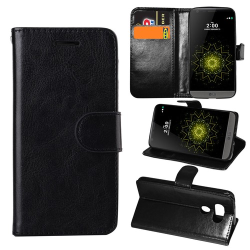 Schwarz Premium Leder Flip Case Ständer Tasche Hülle für verschiedene Handys LG Handy - Bild 5 von 8