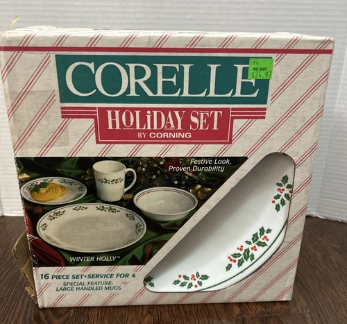 Vintage Corelle "Winter Holly" Christmas Holiday 16 Piece Dinnerware Set