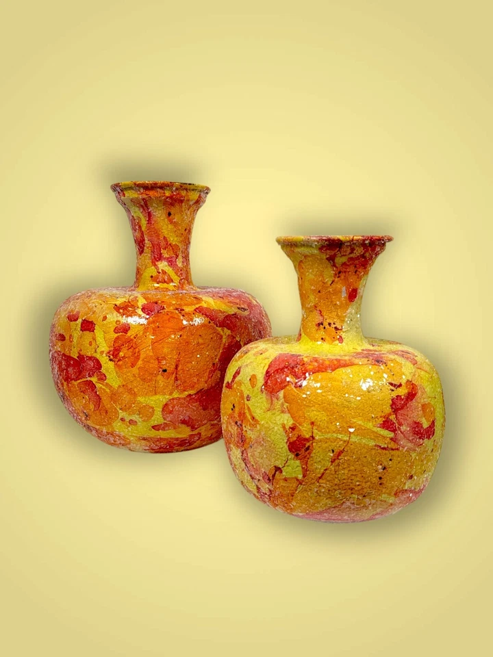 Colmore Vase Moderne Récipient Pop Jaune Orange Métal 27cm Ou 34cm Déco - Bild 2 von 4