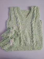 3-6 Months Vintage Green Vest And Booties Set Hand Knit New