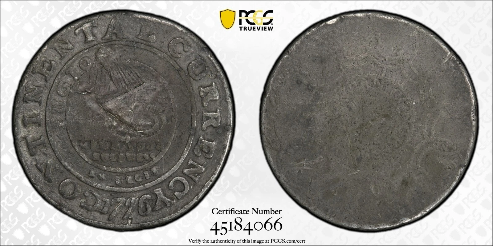 1776 Continental Currency Dollar EG Fecit Pewter PCGS AG details RARE COIN