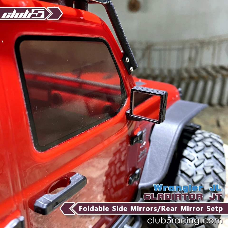 Foldable Side Mirrors / Rear Mirror Set for SCX10 III Jeep JL Wrangler / JT Glad - Image 3 of 4