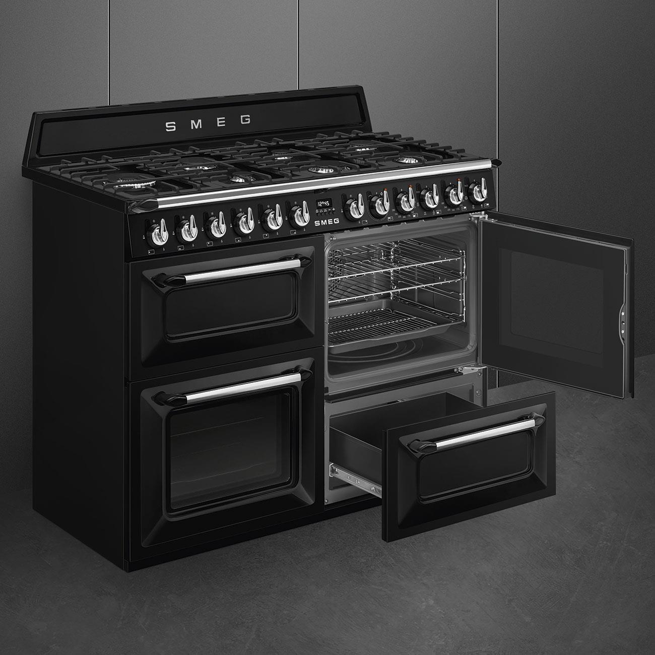 Smeg TR4110BL1 Range Cooker 110cm Dual Fuel 7 Burner Black
