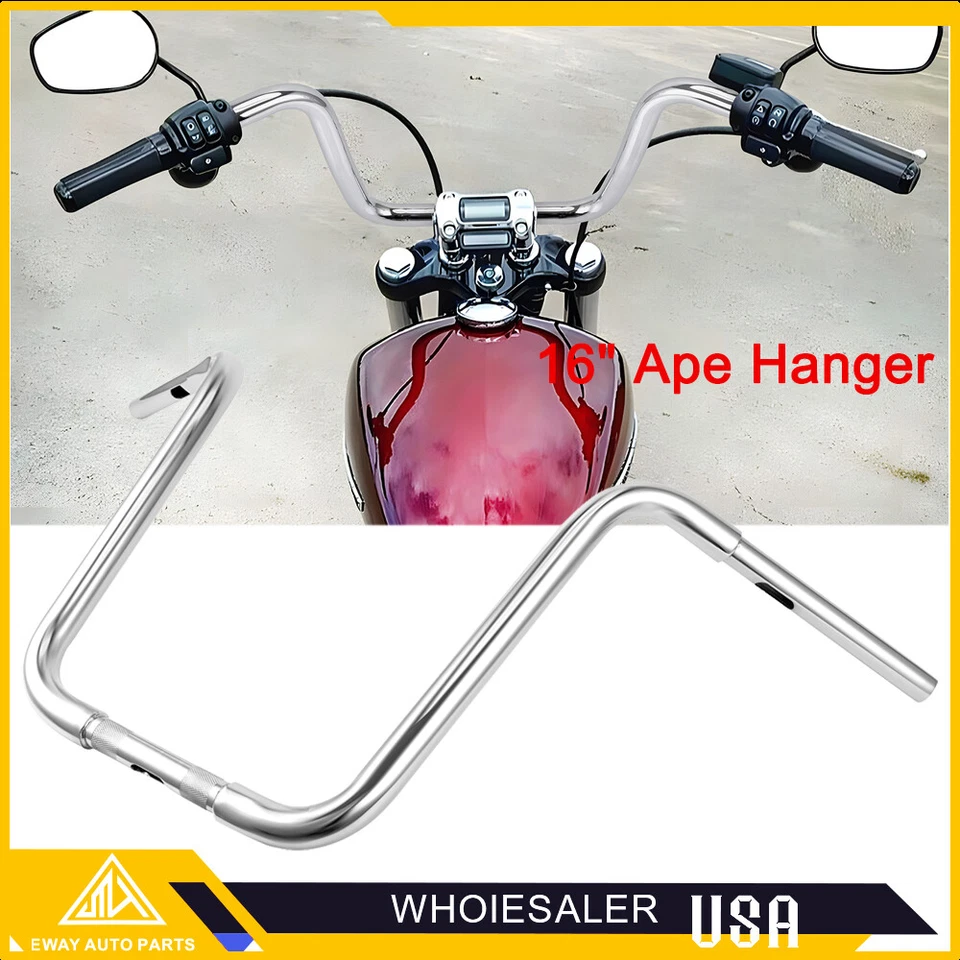 16" Rise 1 1/4" Ape Hanger Bar Handlebar For Harley Softail Sportster Road King - Image 4 of 4