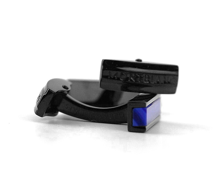 YS MONTBLANC STAINLESS STEEL BAR CUFFLINKS BLUE GLASS INLAY GERMANY