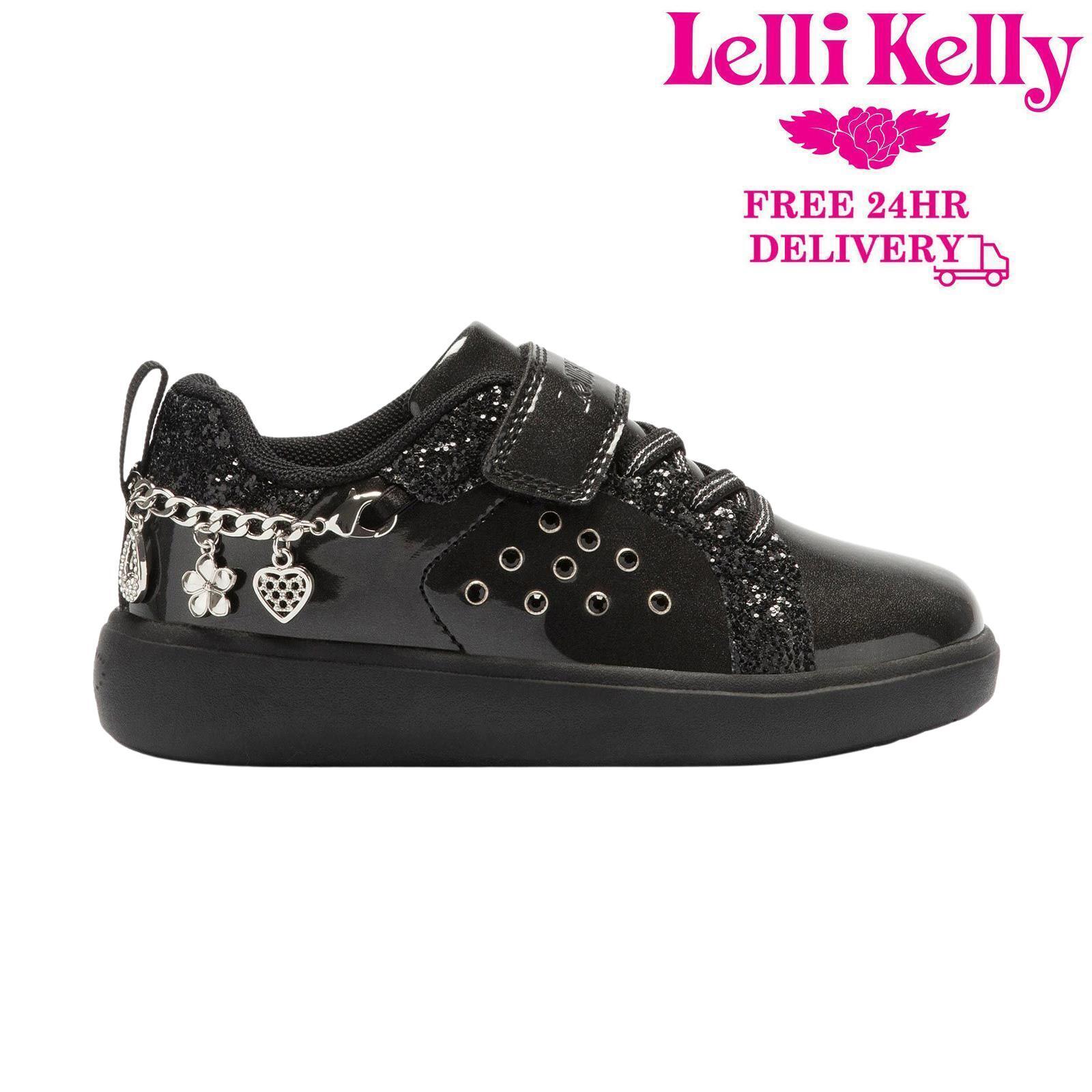 Lelli Kelly Black Shiny Charm Bracelet School Trainers Shoes Gioiello LK3800