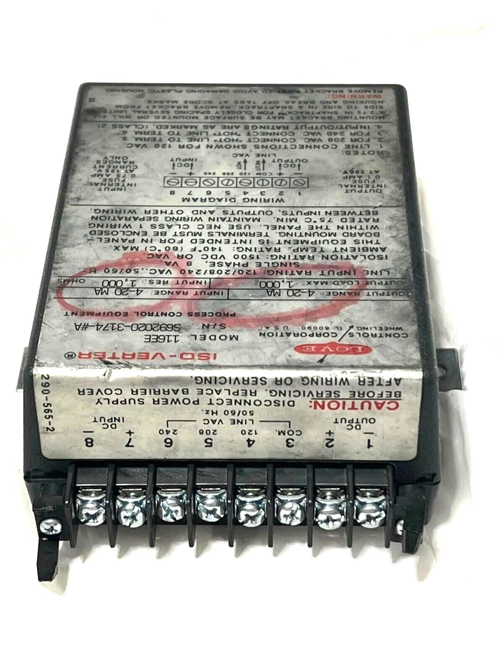 Love Controls Iso-Verter  Model 116GE   Input: 0-5vdc   Output: 4-20mA    USED - Image 3 of 4
