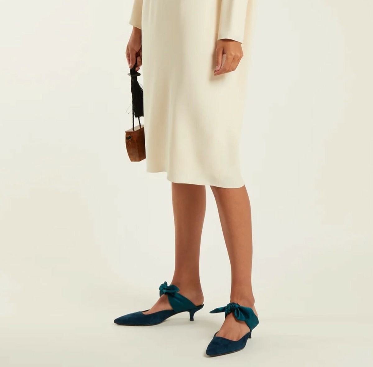 THE ROW Coco Bow-Embellished Velvet Mules - Coco Suede and Satin