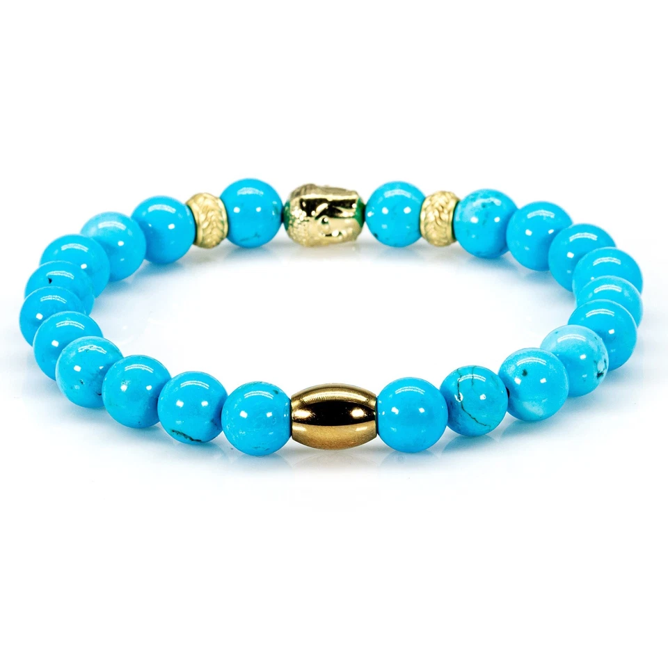 Perlenarmband Grüner / Blauer Türkis Perlen Buddha 24k vergoldet - Bild 2 von 4