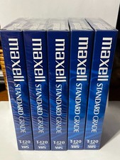 5 Maxell Standard Grade T-120 Blank VHS Tapes 6 Hour New Sealed Recordable