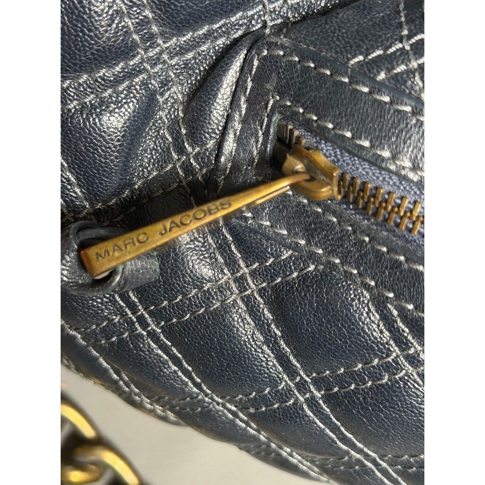 Marc Jacobs Stam Bag Navy Blue Quilted Leather Kiss Lock Frame Made in Italy image 6