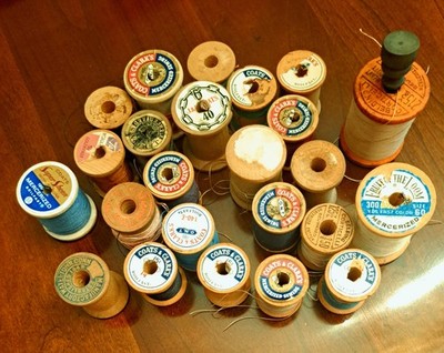 Vintage Wooden Sewing Thread Spools Lot ~24 Coats Clark Belding Corticelli