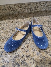 Mini Boden Blue Velvet Polka Dot Mary Jane Flats Size 37 (5.5)
