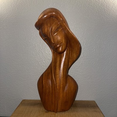 Vintage MCM 15  Lepanto Crafts Teak Wood Female Lady Bust Modernist Philippines